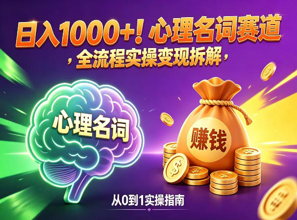 心理名词赛道，新手小白也能做，全流程项目拆解，单日变现1k+-淘金日记