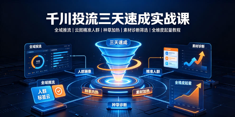 千川投流三天速成实战课｜全域推流、云图精准人群、种草加热、素材诊断筛选全维度起量教程-淘金日记