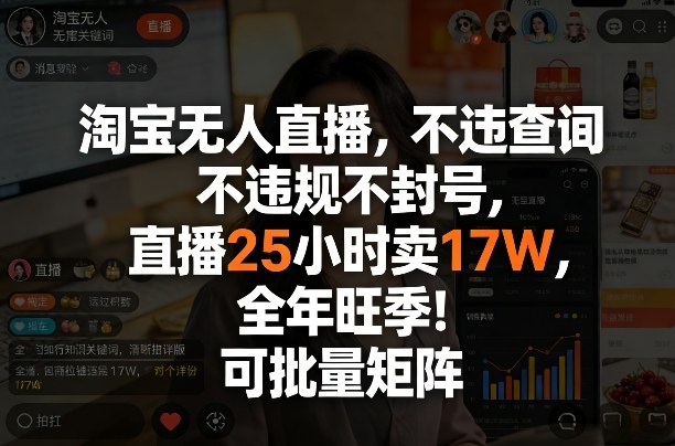淘宝无人直播，不违规不封号，直播25小时卖17W，全年旺季！可批量矩阵【揭秘】-淘金日记