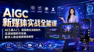 AIGC新媒体实战全能课｜AI工具入门、短视频全流程制作、主流绘图软件实操、数字人商业视频落地教程-淘金日记
