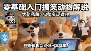 零基础入门搞笑动物解说，大佬私藏完整变现课程，照着模板就能做出高播放-淘金日记