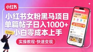 小红书女粉黑马项目,单篇帖子日入1k+,小白零成本上手-淘金日记