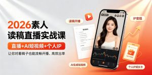 2026素人读稿直播实战课｜直播+AI短视频+个人IP，让你对着稿子也能流畅开播、高效出单-淘金日记