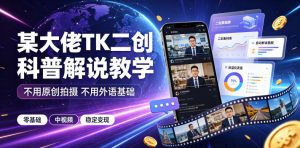 某大佬TK二创科普解说教学,不用原创拍摄不用外语基础,零基础做TikTok中视频稳定变现-淘金日记