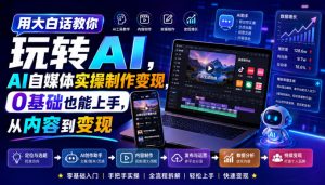 用大白话教你玩转AI,AI自媒体实操制作变现,0基础也能上手,从内容到变现-淘金日记