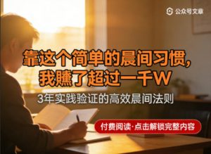 某公众号付费文章:靠这个简单的晨间习惯,我賺了超过一千W-淘金日记