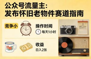 公众号流量主之发布怀旧老物件赛道,竞争小,每天操作1小时,日入2张-淘金日记