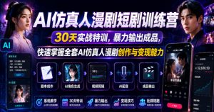 AI仿真人漫剧短剧训练营,30天实战特训,暴力输出成品,快速掌握全套AI仿真人漫剧创作与变现能力-淘金日记