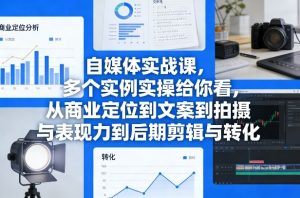 自媒体实战课,多个实例实操给你看,从商业定位到文案到拍摄与表现力到后期剪辑与转化-淘金日记