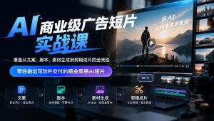 AI商业级广告短片实战课,覆盖从文案、脚本、素材生成到剪辑成片的全流程,帮你做出可对外交付的商业质感AI短片-淘金日记