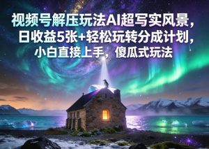 视频号解压玩法AI超写实风景,日收益5张+轻松玩转分成计划,小白直接上手,傻瓜式玩法-淘金日记