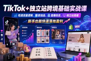 TikTok+独立站跨境基础实战课，吃透流量逻辑、爆款选品、直播投流与独立站搭建，新手也能快速落地盈利-淘金日记
