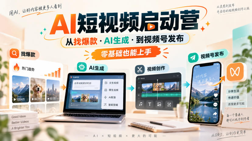 AI短视频启动营，从找爆款·AI生成·到视频号发布，零基础也能上手-淘金日记