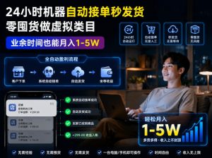 24小时机器自动接单秒发货，零囤货做虚拟类目，业余时间也能月入1-5W【揭秘】-淘金日记