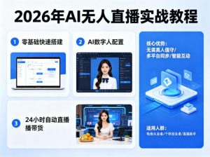 2026年AI无人直播实战教程,零基础也能快速搭建AI数字人无人直播间,实现24小时自动直播带货-淘金日记