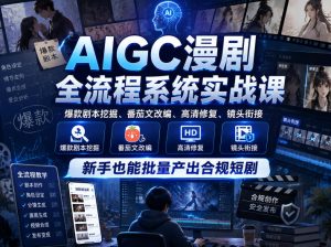 AIGC漫剧全流程系统实战课,爆款剧本挖掘、番茄文改编、高清修复、镜头衔接,新手也能批量产出合规短剧-淘金日记