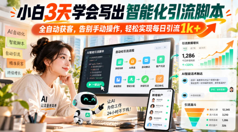 小白3天学会写出智能化引流脚本，全自动获客，告别手动操作，轻松实现每日引流1k+-淘金日记