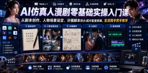 AI仿真人漫剧零基础实操入门课,从剧本创作、人物场景设定、分镜脚本到AI成片配音剪辑,全流程手把手教学-淘金日记