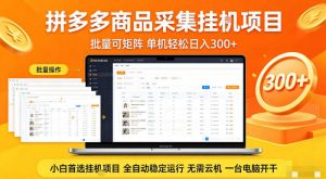 拼多多商品信息全自动采集项目,批量可矩阵,单机轻松日入300+,无需云机一台电脑开干【揭秘】-淘金日记