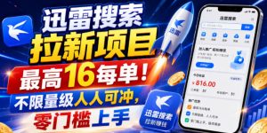 迅雷搜索拉新项目,最高16每单!不限量级人人可冲,零门槛上手-淘金日记