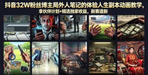 抖音32W粉丝博主局外人笔记的体验人生副本动画教学,拿伙伴计划+精选独家收益,新赛道新涨粉快【录制版】-淘金日记
