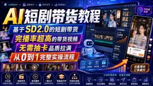 AI短剧带货教程，基于SD2.0的短剧带货，完播率超高的带货视频，无需抽卡品质拉满，从0到1完整实操流程-淘金日记