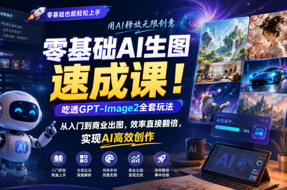 零基础AI生图速成课！吃透GPT-Image2全套玩法，从入门到商业出图，效率直接翻倍，实现AI高效创作-淘金日记