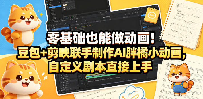 零基础也能做动画！豆包+剪映联手制作AI胖橘小动画，自定义剧本直接上手-淘金日记
