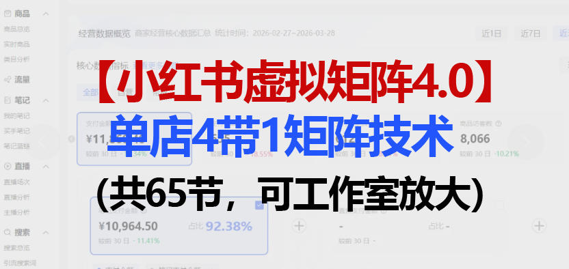 小红书虚拟矩阵4.0技术：单店4带1矩阵（共65节，可工作室放大）-淘金日记