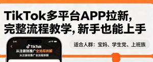 TikTok多平台APP拉新,完整流程教学,新手也能上手,轻松出海搞美金-淘金日记
