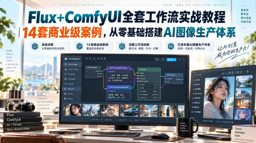 Flux+ComfyUI全套工作流实战教程｜14套商业级案例，从零基础搭建AI图像生产体系-淘金日记