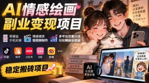 AI情感绘画副业变现项目｜零基础手机实操，情感搞笑短视频制作，多平台流量分成轻松賺副业收益-淘金日记