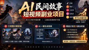 AI民间故事短视频副业项目，多平台流量分成，三视图分镜实操，精选计划放大副业收益-淘金日记