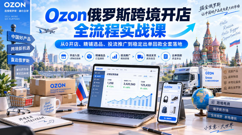 Ozon俄罗斯跨境开店全流程实战课｜从0开店、精铺选品、投流推广到稳定出单回款全套落地-淘金日记
