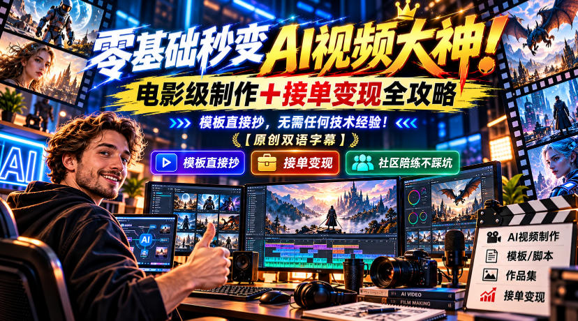 零基础秒变AI视频大神！电影级制作+接单变现全攻略，模板直接抄，无需任何技术经验！【原创双语字幕】-淘金日记