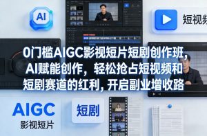0门槛AIGC影视短片短剧创作班,AI赋能创作,轻松抢占短视频和短剧赛道的红利,开启副业增收路-淘金日记