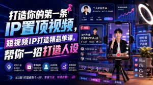 打造你的第一条IP置顶视频,短视频IP打造精品单课,帮你一招打造人设-淘金日记