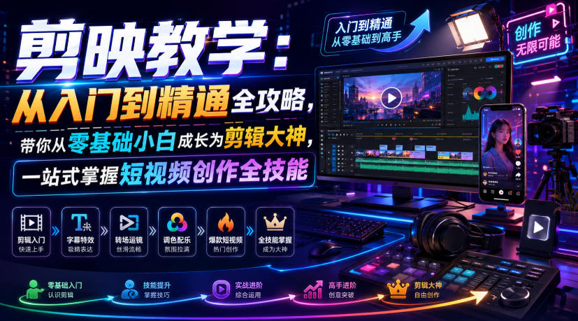 剪映教学：从入门到精通全攻略，带你从零基础小白成长为剪辑大神，一站式掌握短视频创作全技能-淘金日记