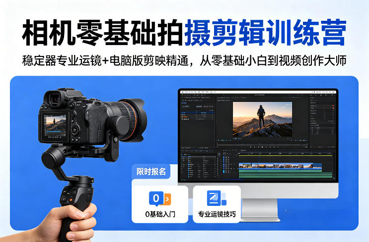 相机零基础拍摄剪辑训练营：稳定器专业运镜+电脑版剪映精通，从零基础小白到视频创作大师-淘金日记