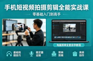 手机短视频拍摄剪辑全能实战课:零基础入门到高手,稳定器运镜+电脑剪映全套自学教程-淘金日记