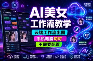 AI美女工作流教学,云端工作流出图,手机电脑均可,不需要配置,快速起号涨粉-淘金日记