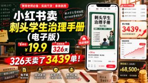 小红书卖刺头学生治理手册(电子版),客单价19.9,326天卖了3439单!-淘金日记