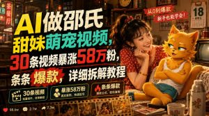 AI做邵氏甜妹萌宠视频,30条视频暴涨58万粉,条条爆款,详细拆解教程-淘金日记