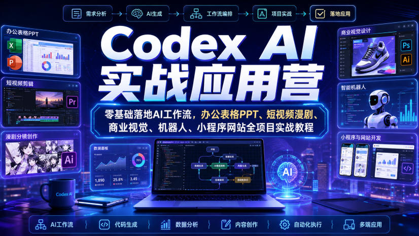 Codex AI实战应用营｜零基础落地AI工作流，办公表格PPT、短视频漫剧、商业视觉、机器人、小程序网站全项目实战教程-淘金日记