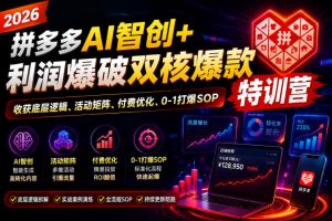 2026拼多多AI智创+利润爆破双核爆款特训营,收获底层逻辑、活动矩阵、付费优化、0-1打爆SOP-淘金日记