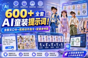 600+全套AI童装提示词！含图文口令+视频动作指令+配套参考图，Word-Excel规整分类，童装电商、种草无脑量产内容！-淘金日记