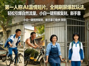 第一人称AI温情短片,全网刷屏爆款玩法,轻松引爆自然流量,小白一键照搬复刻,新手靠它稳步涨粉-淘金日记