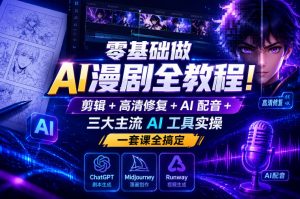 零基础做AI漫剧全教程!剪辑+高清修复+AI配音+三大主流AI工具实操,一套课全搞定-淘金日记