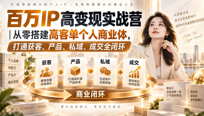百万IP高变现实战营｜从零搭建高客单个人商业体，打通获客、产品、私域、成交全闭环​-淘金日记