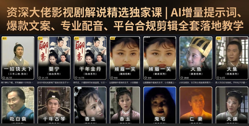 资深大佬影视剧解说精选独家课｜AI增量提示词、爆款文案、专业配音、平台合规剪辑全套落地教学-淘金日记